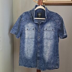 Rok Men's Blue Denim Shirt Button Up Large